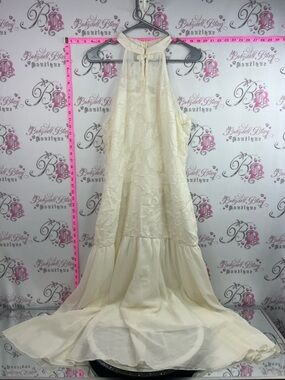 SHEIN dress long maxi floral flowers mocked Cream Lace Halter Maxi Dress